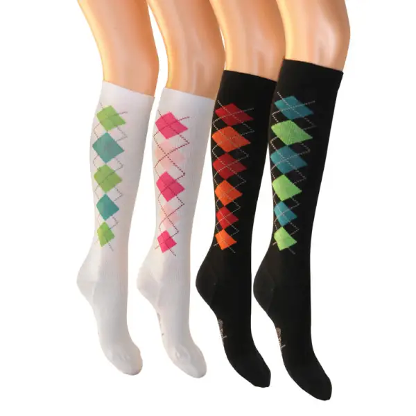 Pahne Cindy Stödknästrumpa - Vit med gröna rutor / S 35-37